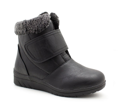 Womens Winter Boots Warm Faux Fur Lined Ladies Touch Fasten Strap Ankle Boots