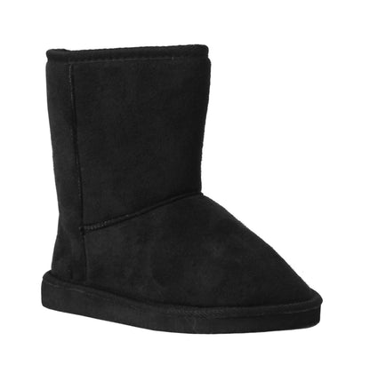 Girls Youth Kids Faux Suede Warm Fur Lined Slip On Mid Calf Snow Winter Black Boots