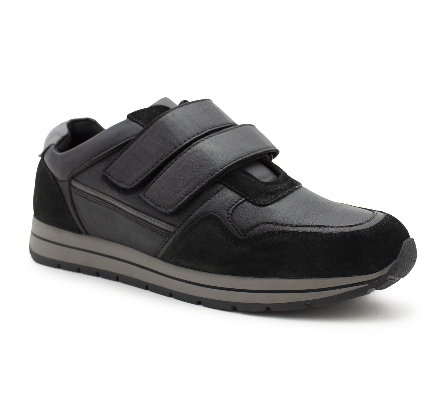 Men’s Black Leather Trainers Shoes Casual Double Strap Touch Fastening Sneakers Smart Slip On Walking Shoes