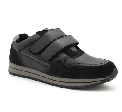Men’s Black Leather Trainers Shoes Casual Double Strap Touch Fastening Sneakers Smart Slip On Walking Shoes