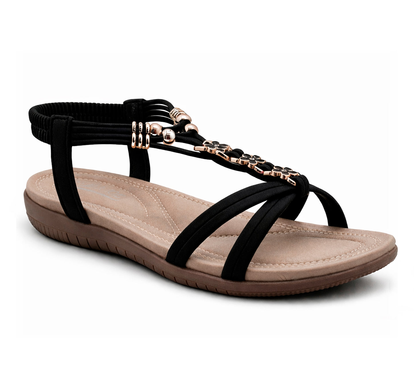 Womens Strappy Sandals Elastic Back Strap Comfort Flat Open Toe Summer Casual Beach Holiday Shoes