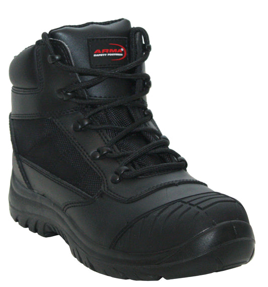 Mens Black Leather S3 Steel Toe Cap Midsole Ankle Safety Boots