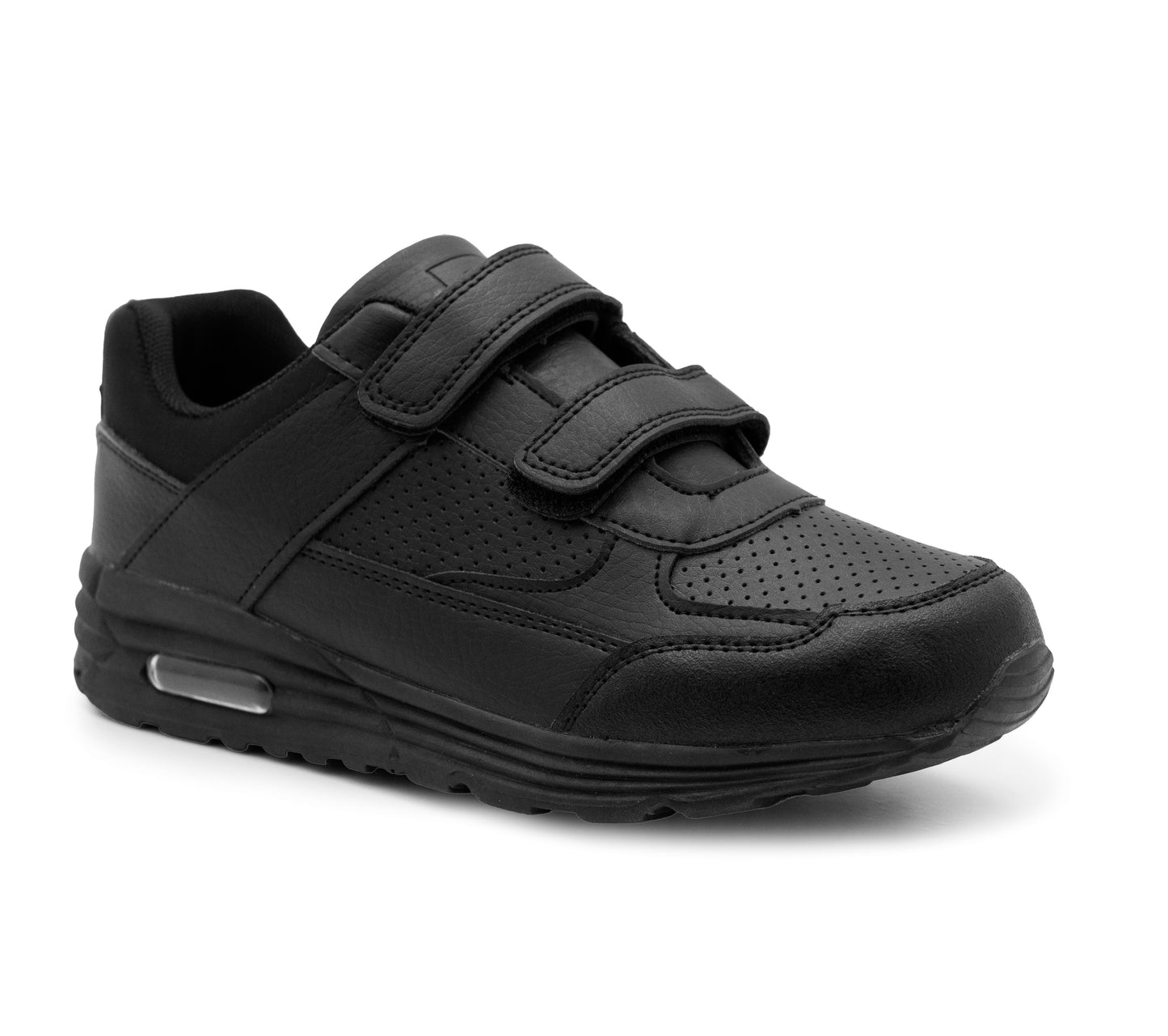 Kids Boys Black School Trainers Easy Fasten Touch Fastening Shoes Faux Leather Smart Uniform Sports Sneakers for Toddlers, Juniors & Older Boys