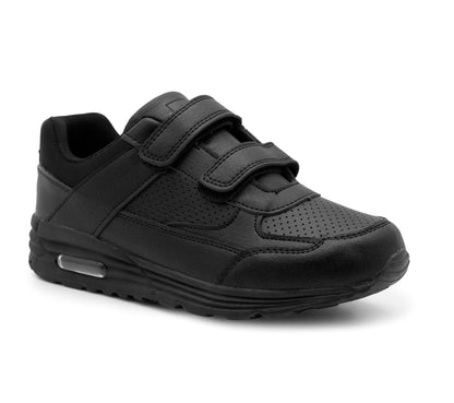 Kids Boys Black School Trainers Easy Fasten Touch Fastening Shoes Faux Leather Smart Uniform Sports Sneakers for Toddlers, Juniors & Older Boys