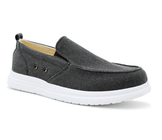 Mens Canvas Denim Slip On Trainers Elastic Flat Casual Deck Boat Shoe Loafers Charcoal Black
