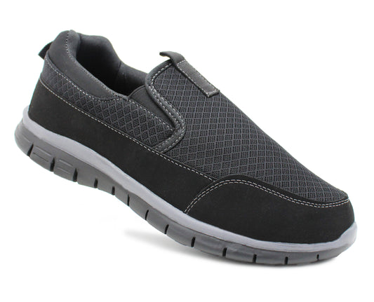 Mens Lightweight Memory Foam Black Trainers Breathable Mesh Slip On Casual Sneaker Pumps Trainers