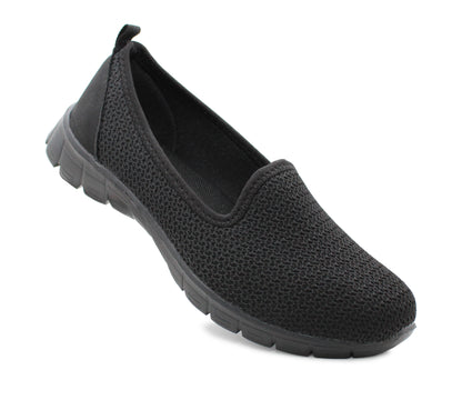 B386880 Womens Lightweight Slip On Breathable Mesh Trainer Pumps in Black