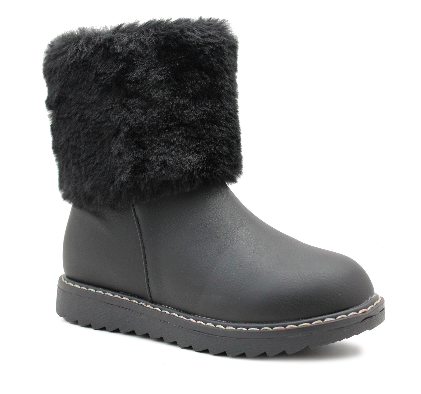 Girls Kids Black Winter Ankle Boots Mid Calf Zip Up Warm Casual