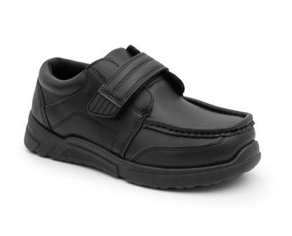 Boys Touch Fasten School Shoes Faux Leather Black to School Kids Smart Uniform Shoes