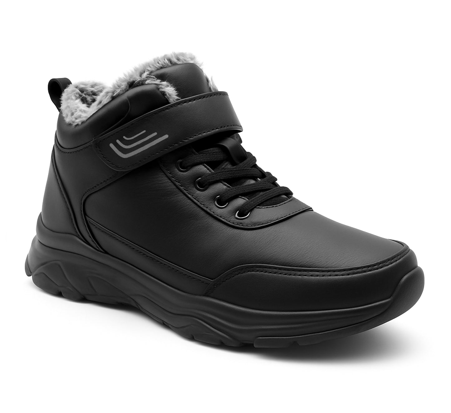 Mens Winter Snow Boots Thermal Faux Fur Lined Insulated Touch Fasten Lightweight Faux Leather Outdoor Walking Trainers