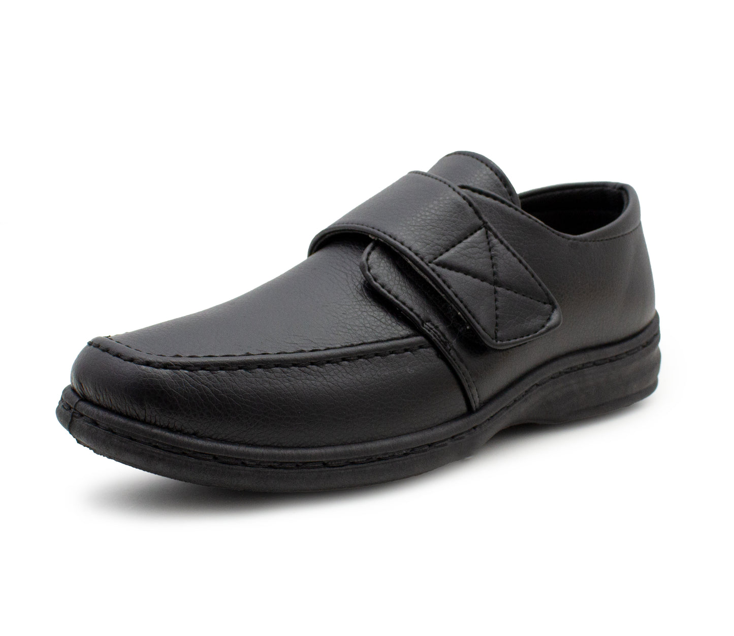 Mens Touch Fasten Formal Shoes Black Faux Leather Gel Foam Insole Smart Office Loafers