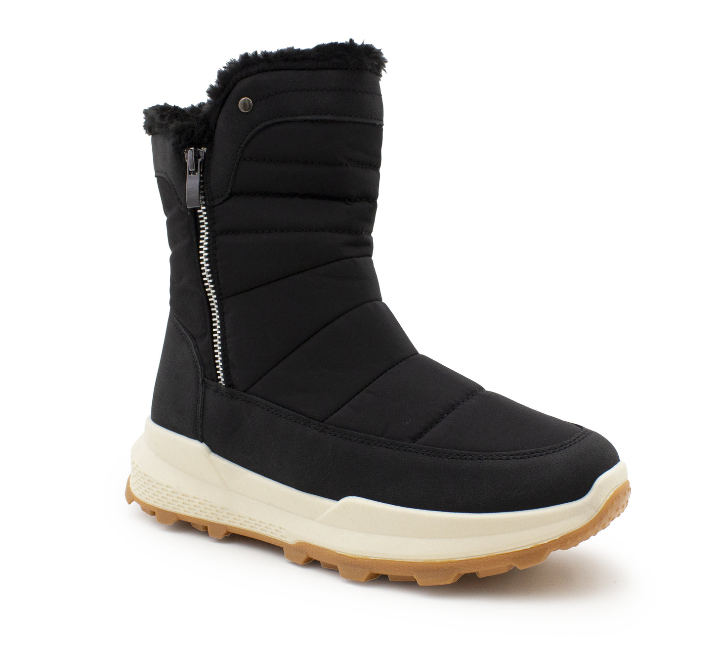 Womens Winter Boots Faux Fur Lined Mid Calf Zip Up Warm Insulated Ladies Slip On Quilted Thermal Ankle Boot