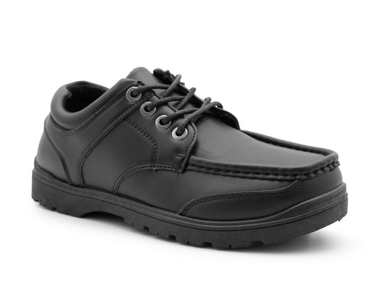Boys Youth School Shoes All Black Faux Leather Lace Up Formal Smart Uniform Shoes