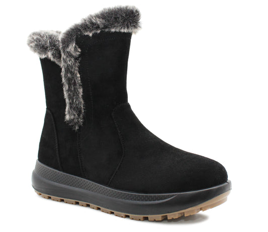 Womens Faux Fur Lined Winter Boots Ladies Faux Suede Zip Up Mid Calf Fashion Ankle Boots