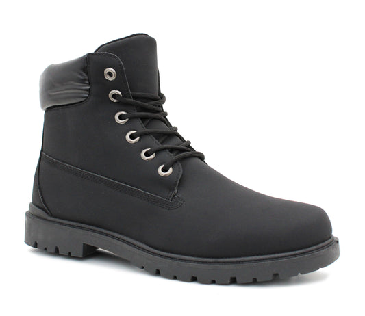 Mens Lace Up Fashion Black Combat Boots High Top Padded Collar Hiking Chelsea Ankle Boots