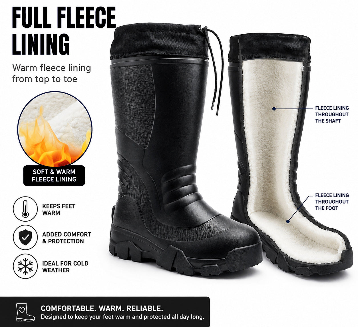 Mens Thermal Lightweight Wellies Waterproof EVA Fleece Lined Winter Snow Boots