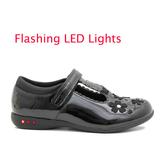 NATALIE Girls Kids Mary Janes LED Flashing Light Up School Shoes Touch Fasten Uniform Smart Loafer Pumps