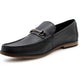 Mens Black Leather Loafers Slip On Formal Smart Shoes Metal Detail Office Wedding Dress Shoes