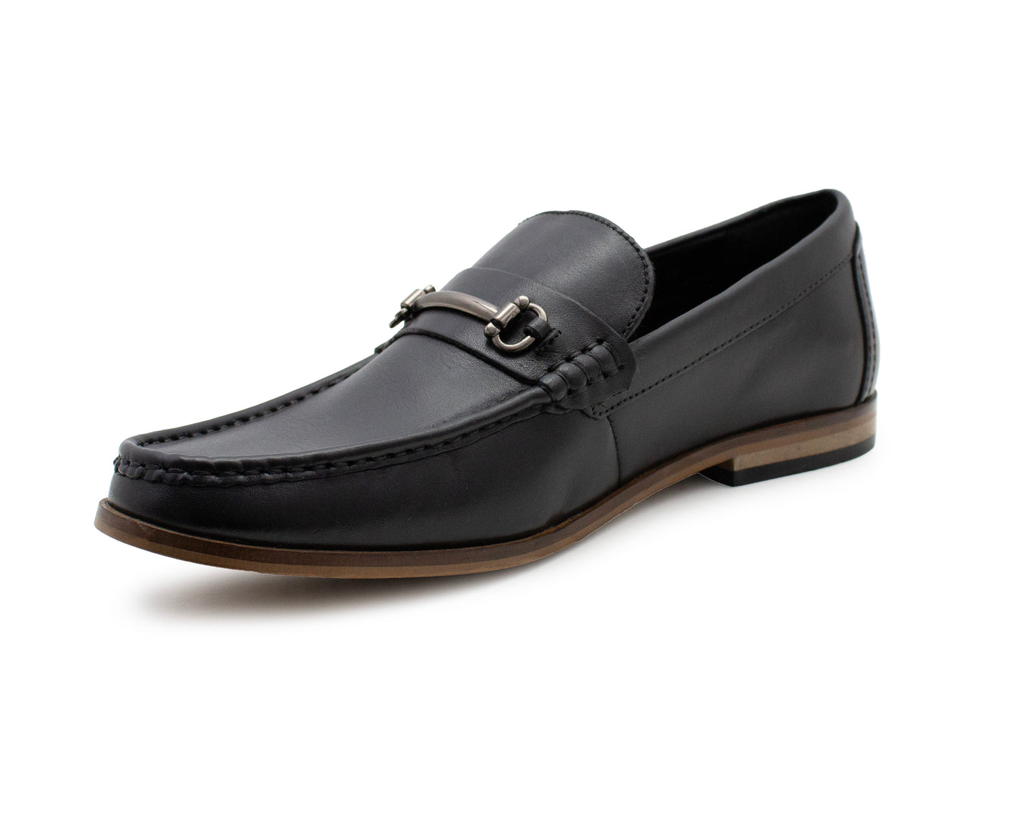 Mens Black Leather Loafers Slip On Formal Smart Shoes Metal Detail Office Wedding Dress Shoes