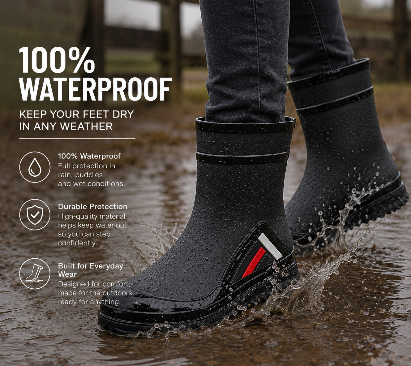Womens Wellies Mid Calf Ladies Waterproof Boots Short Slip On Ankle Matte Garden Dog Walking Snow Mud Rain Boots