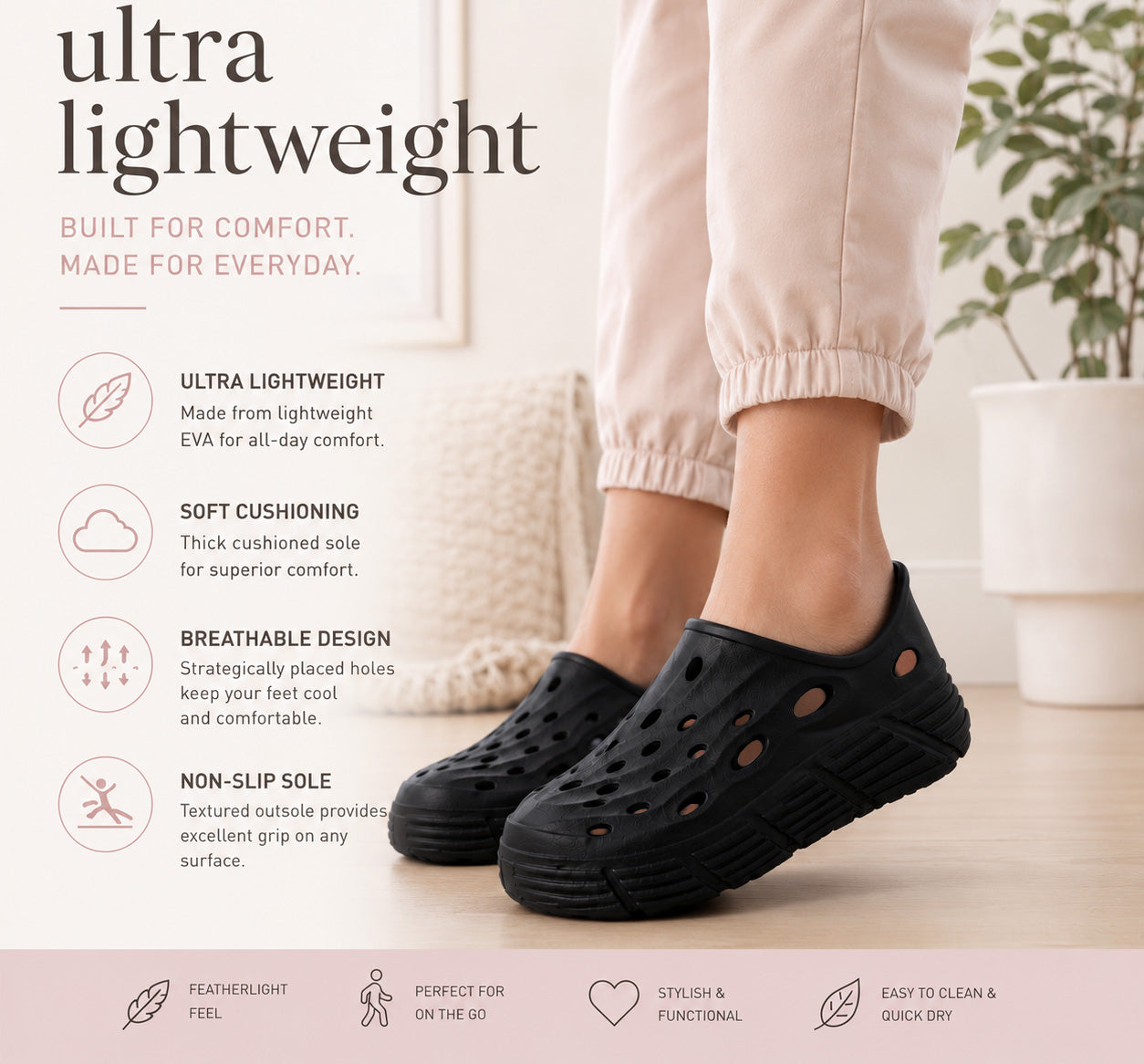 Womens EVA Platform Clogs Ladies Breathable Chunky Sole Slip On Garden Shoes Super Lightweight Summer Water Beach Sandal Pool Shoe