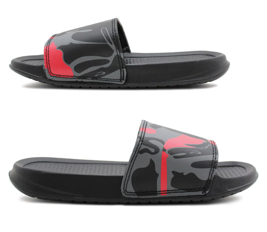 CADET Boys Youth Kids Lightweight Camo Sliders Sandals in Black/Red