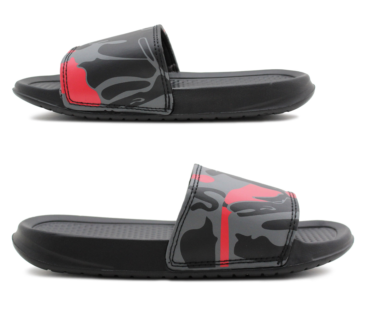 CADET Boys Youth Kids Lightweight Camo Sliders Sandals in Black/Red