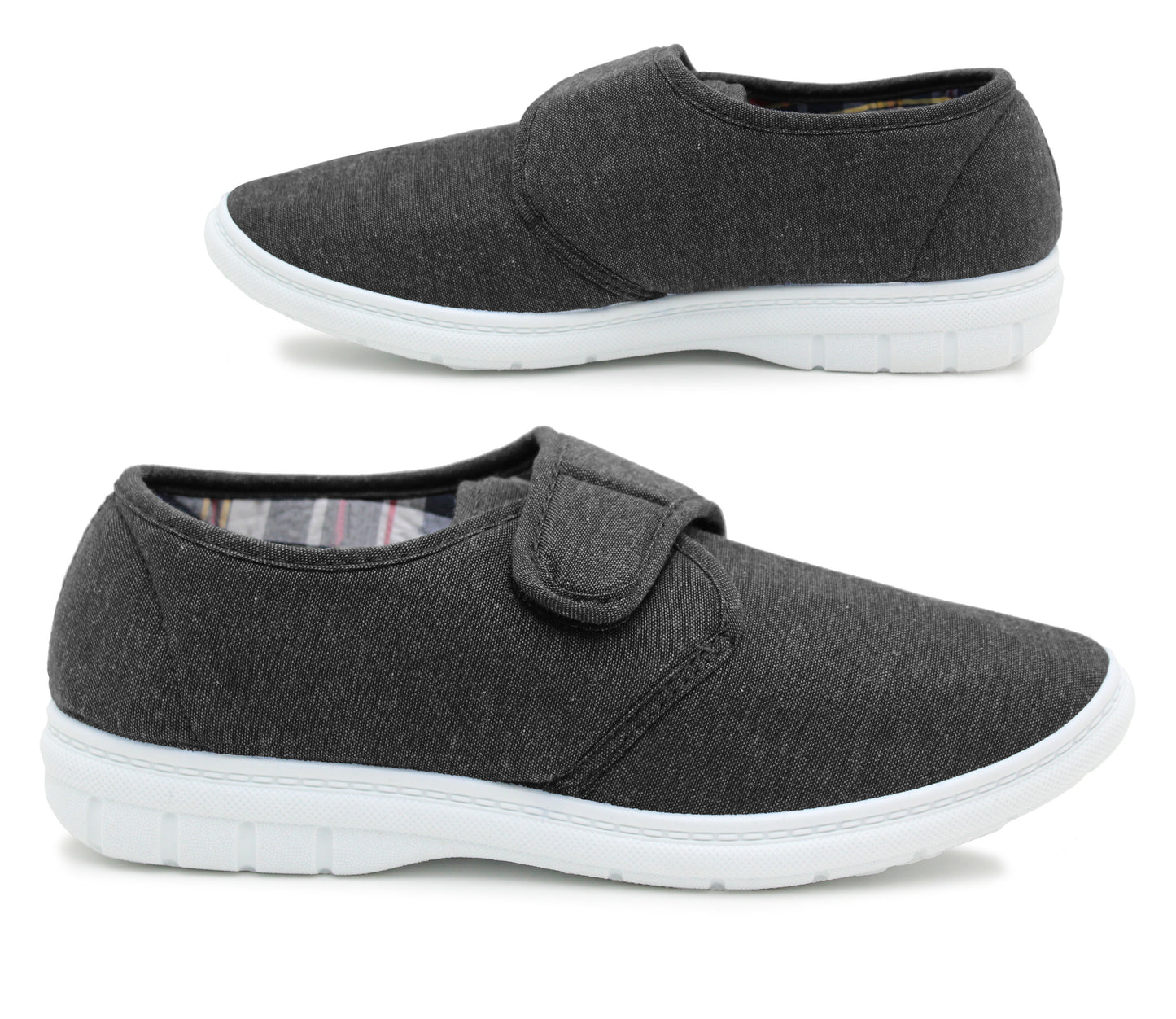 Mens Touch Fasten Casual Grey Canvas Trainer Pumps Flat Driving Loafers Shoes