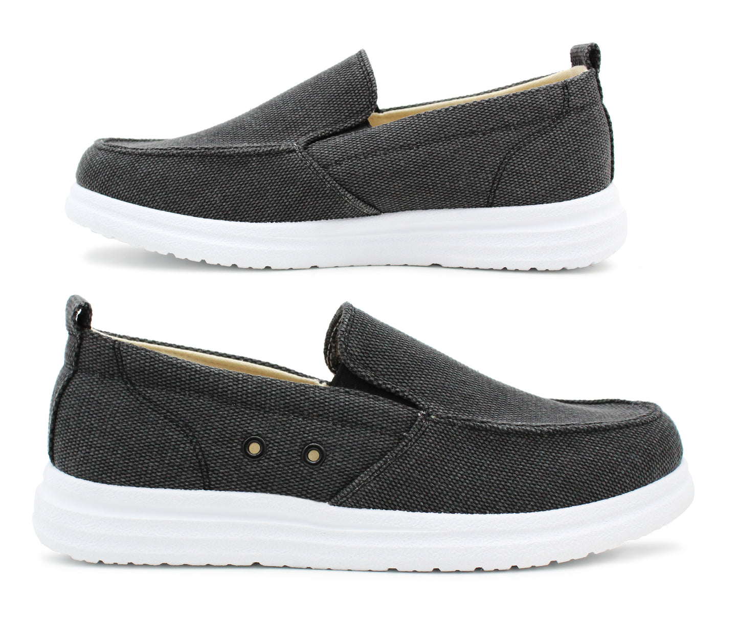 Mens Canvas Denim Slip On Trainers Elastic Flat Casual Deck Boat Shoe Loafers Charcoal Black