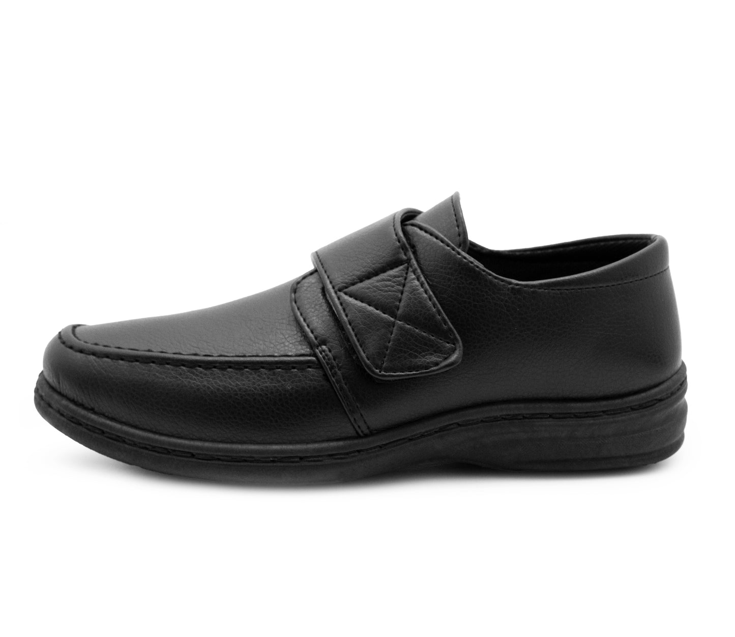 Mens Touch Fasten Formal Shoes Black Faux Leather Gel Foam Insole Smart Office Loafers
