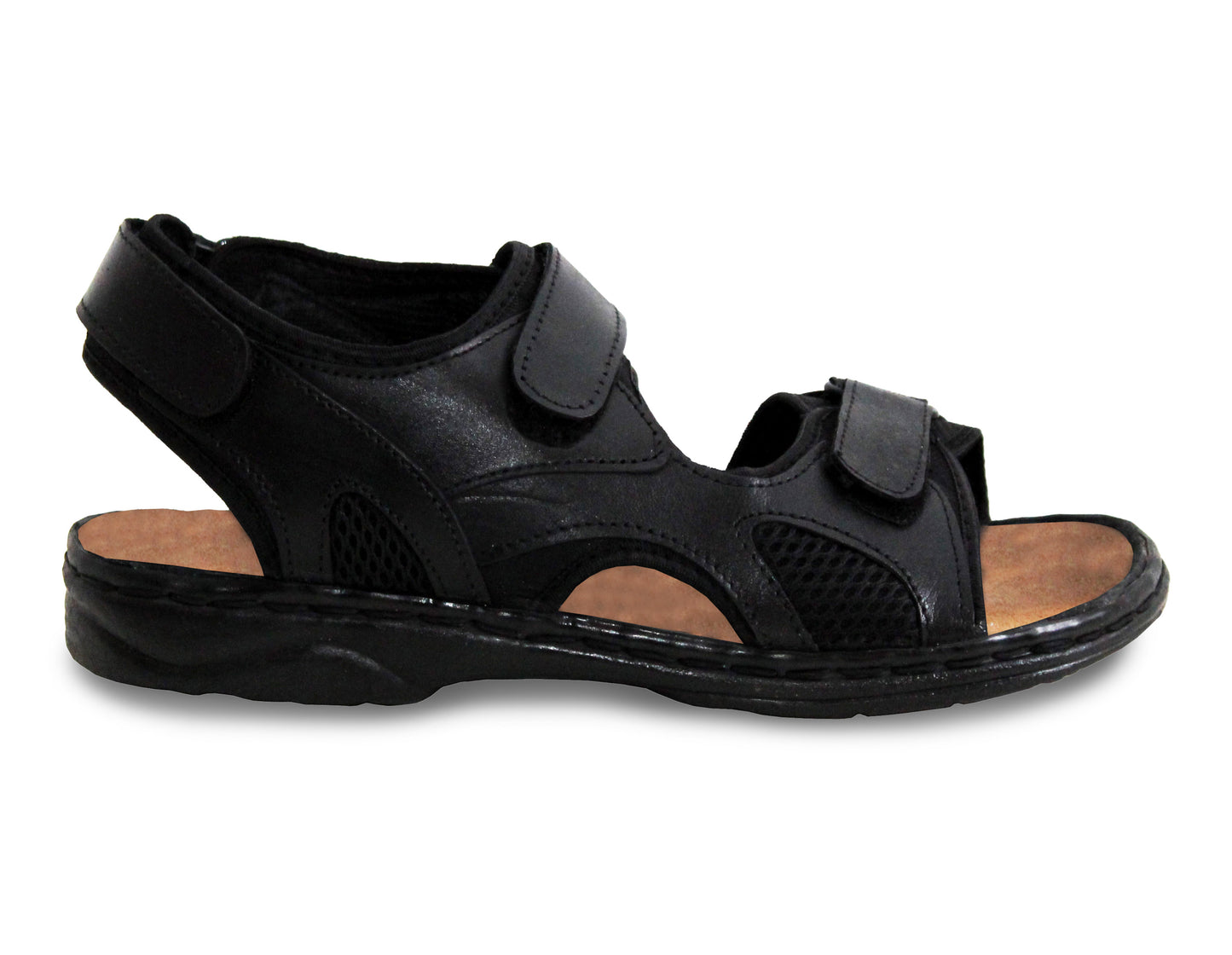 JOHN Mens Black Leather Hiking Sandals