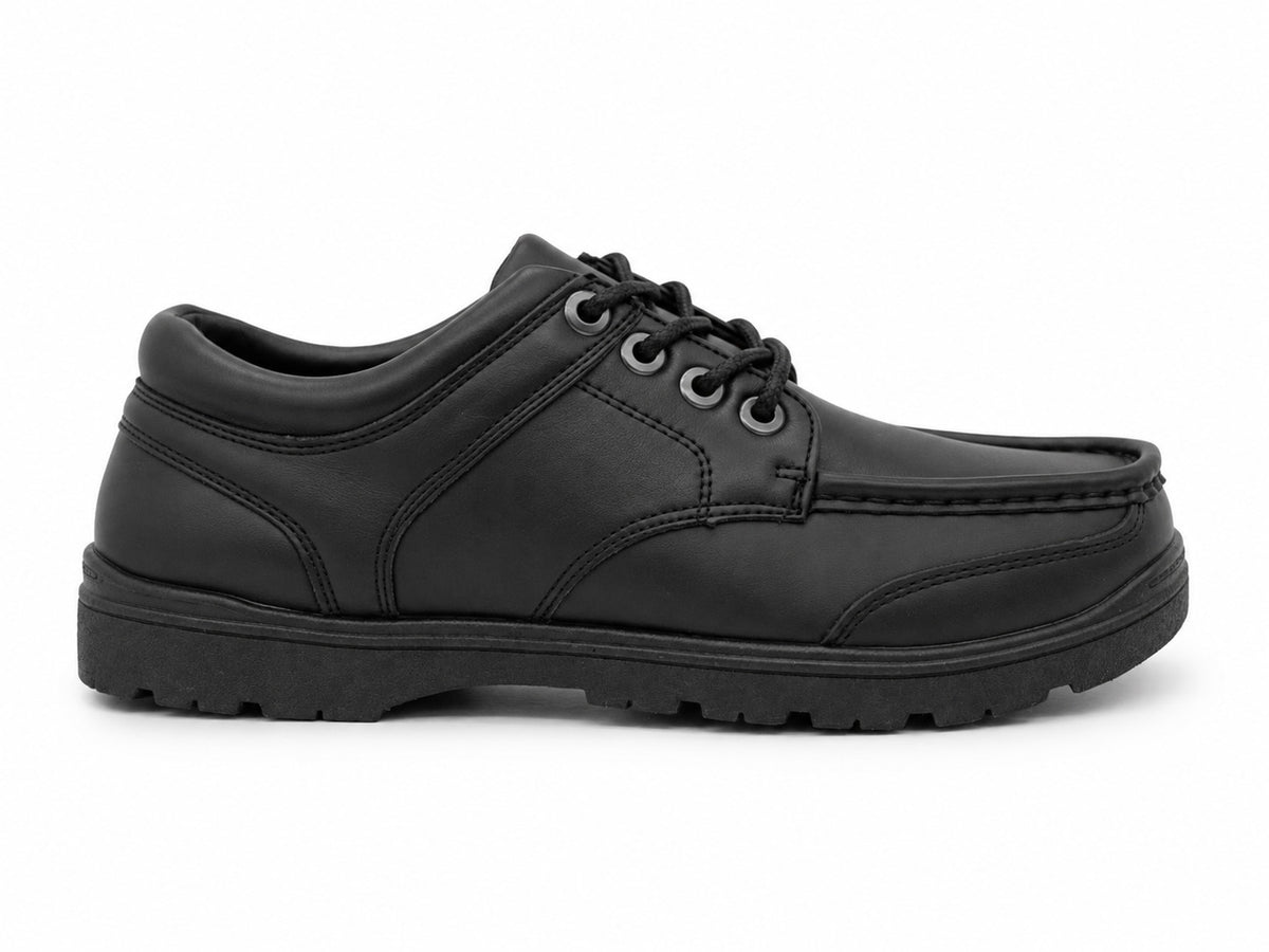 Boys Youth School Shoes All Black Faux Leather Lace Up Formal Smart Uniform Shoes