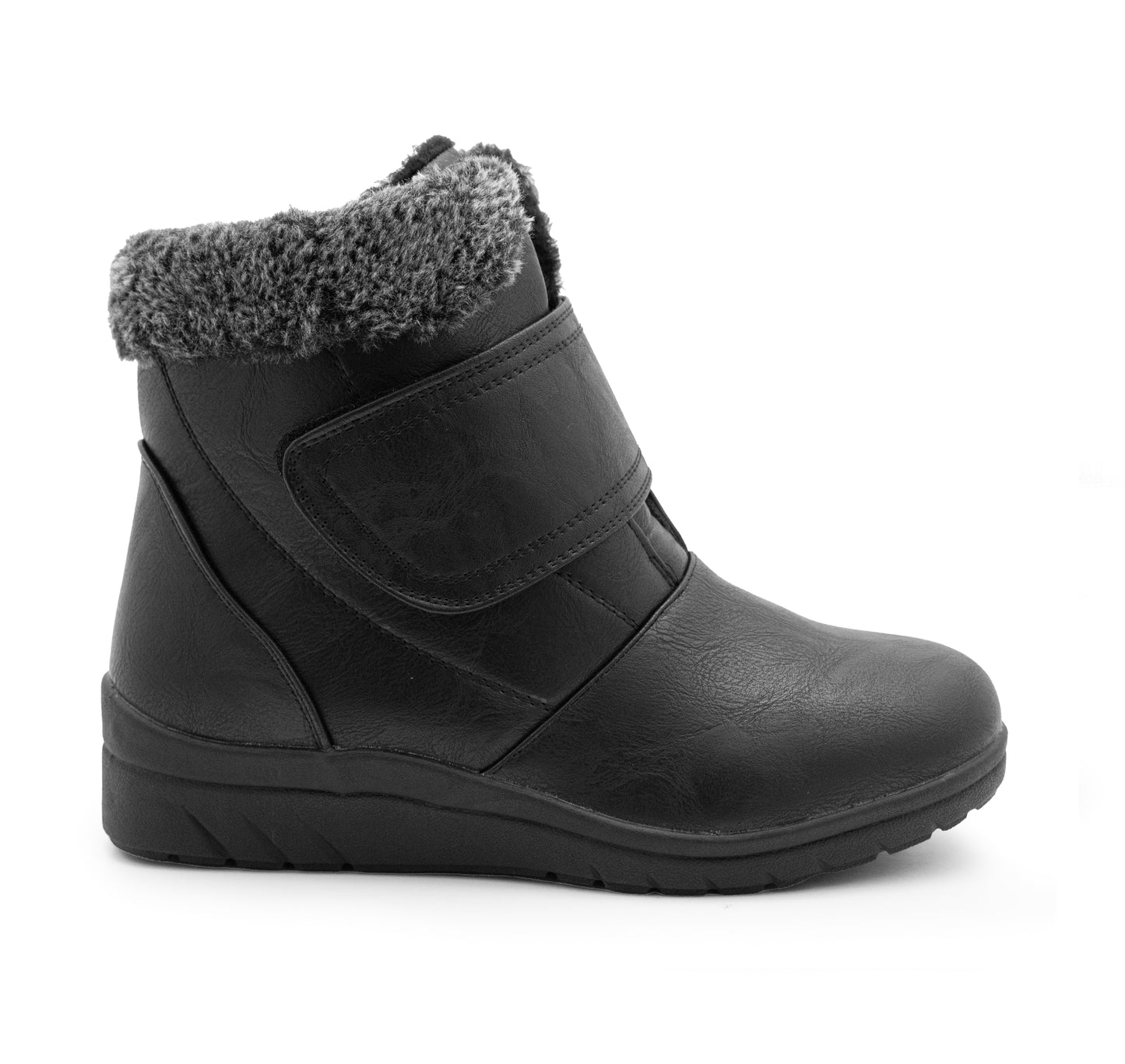 Womens Winter Boots Warm Faux Fur Lined Ladies Touch Fasten Strap Ankle Boots