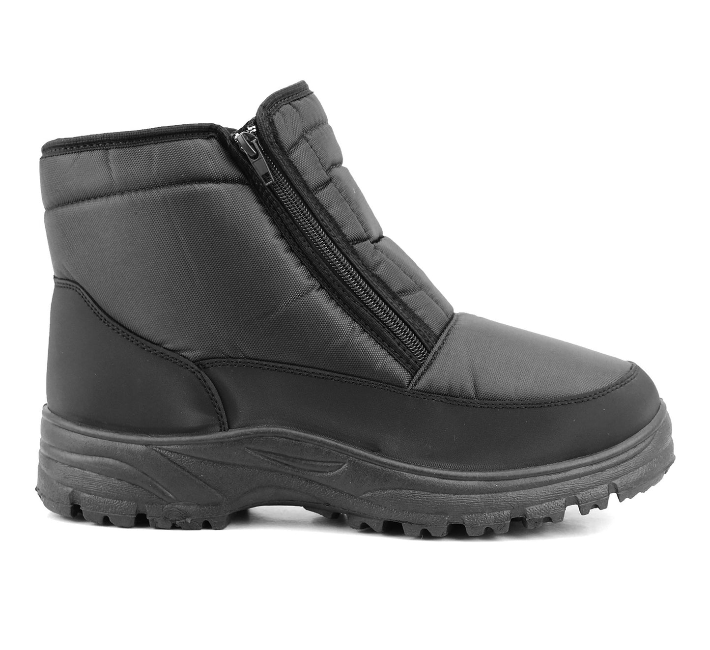Mens Black Snow Boots Warm Thermal Fleece Lined Zip Up Slip On Insulated Outdoor Winter Walking Ankle Boots