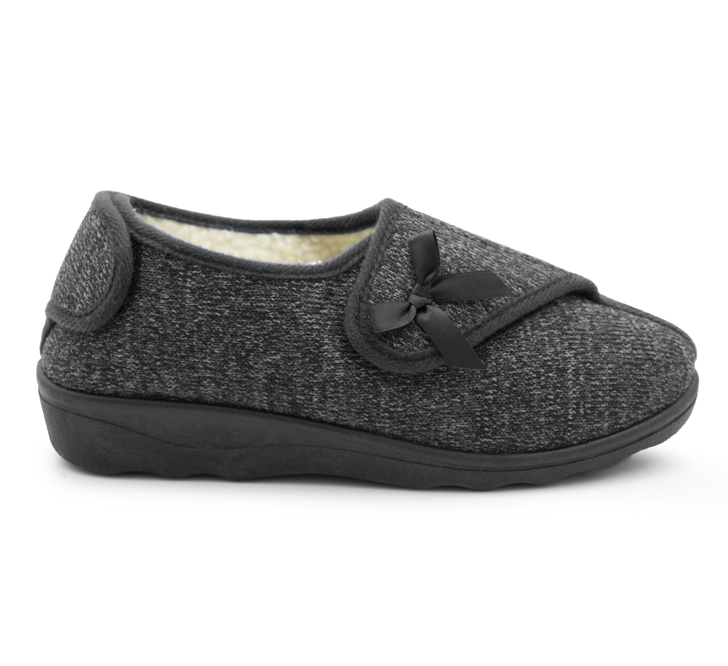 Womens Slippers Warm Fleece Lined Twin Touch Fasten Wide Opening Diabetic Ladies Felt Winter Slip On House Shoes