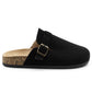 Womens Faux Suede Clogs Slip On Adjustable Buckle Cork Footbed Arch Support Ladies Backless Mules Flat Casual Slippers