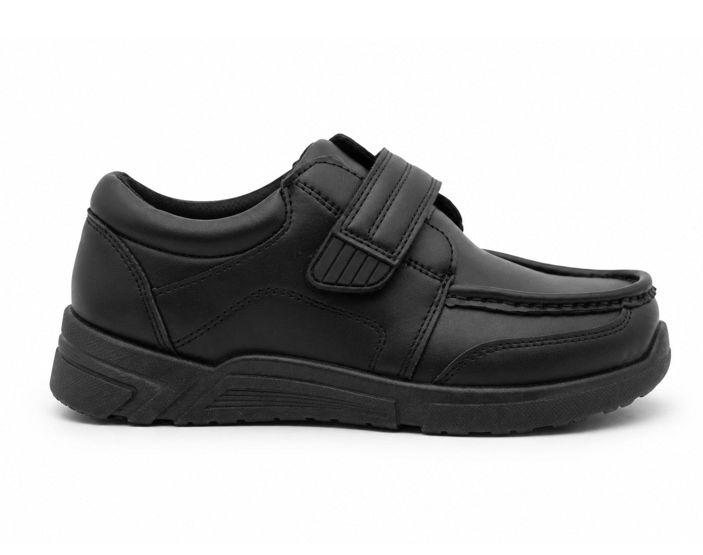 Boys Touch Fasten School Shoes Faux Leather Black to School Kids Smart Uniform Shoes