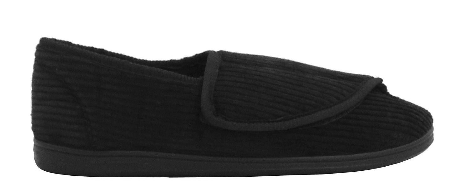 Mens Gents Touch Fasten Easy Close Strap Check Velour Warm Fleece Lined Indoor Hard Sole Slippers UK SIZE 7