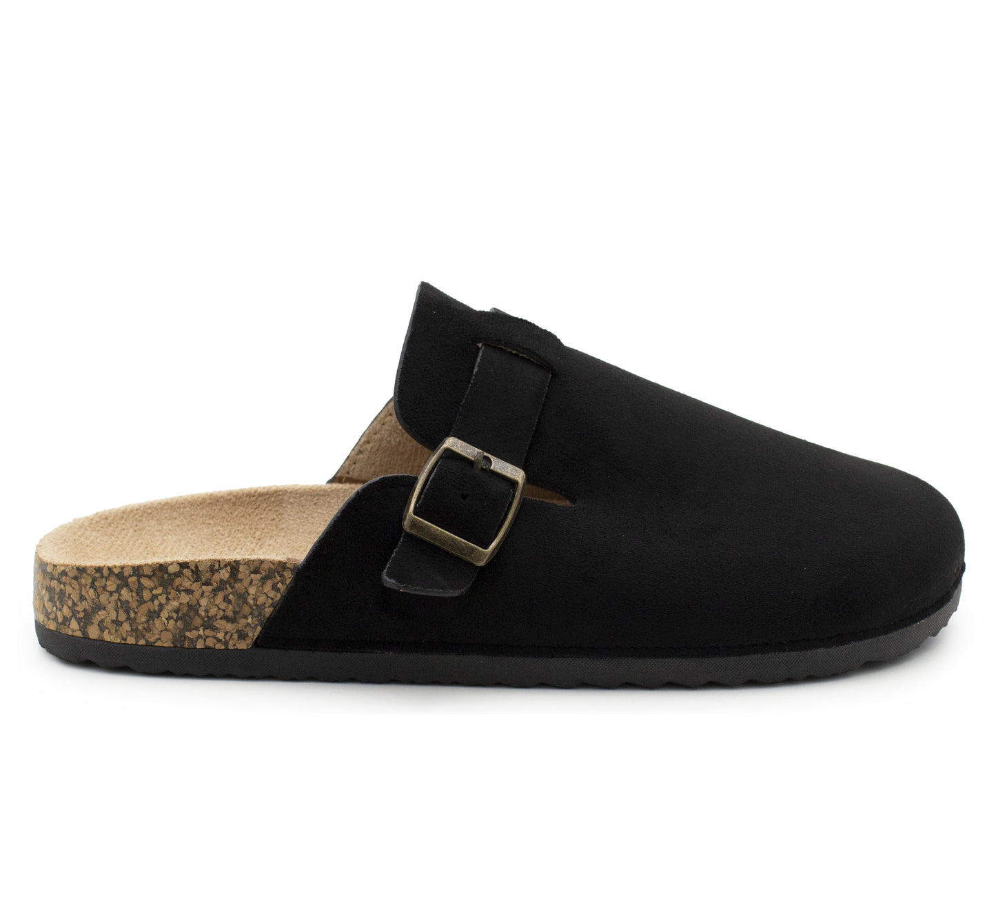 Mens Faux Suede Clogs Slip On Adjustable Buckle Cork Footbed Arch Support Backless Mules Flat Casual Slippers