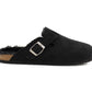 Mens Winter Slippers Faux Fur Lined Suede Clogs Slip On Adjustable Buckle Cork Footbed Backless Mules Houseshoes Slippers