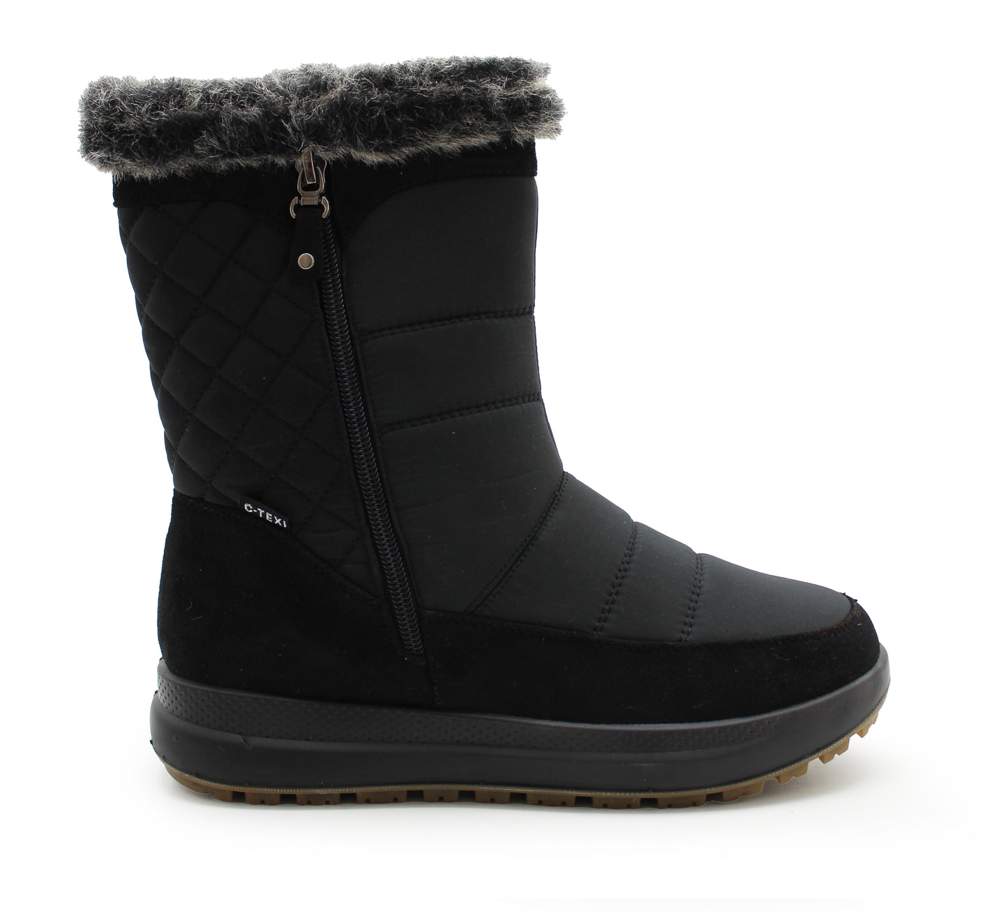Womens Winter Snow Boots Warm Insulated Faux Fur Lined Ladies Mid Calf Zip Up Quilted Boots