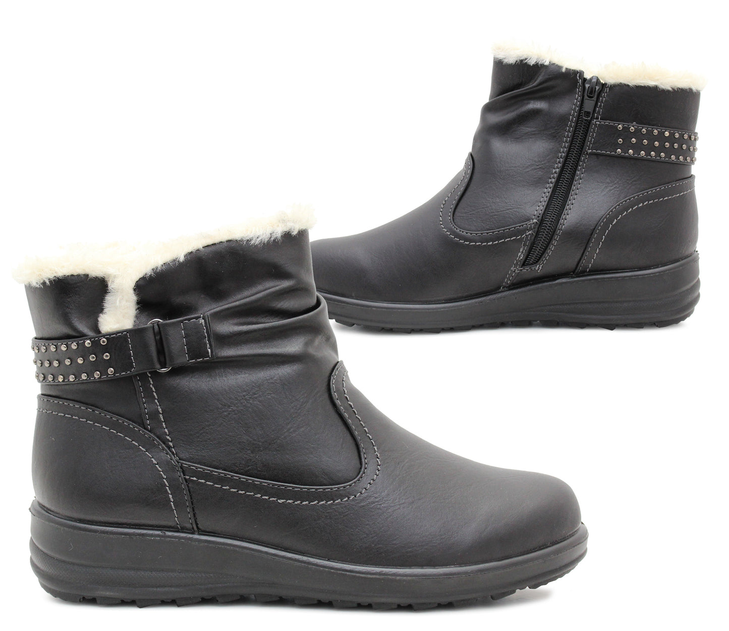 Womens Faux Fur Lined Winter Boots Ladies Warm Zip Up Casual Lightweight Ankle Boots