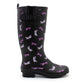 Womens Adjustable Calf Wellies Black Dragonfly Waterproof Ladies Fashion Festival Dog Walking Rain Mud Wellington Boots