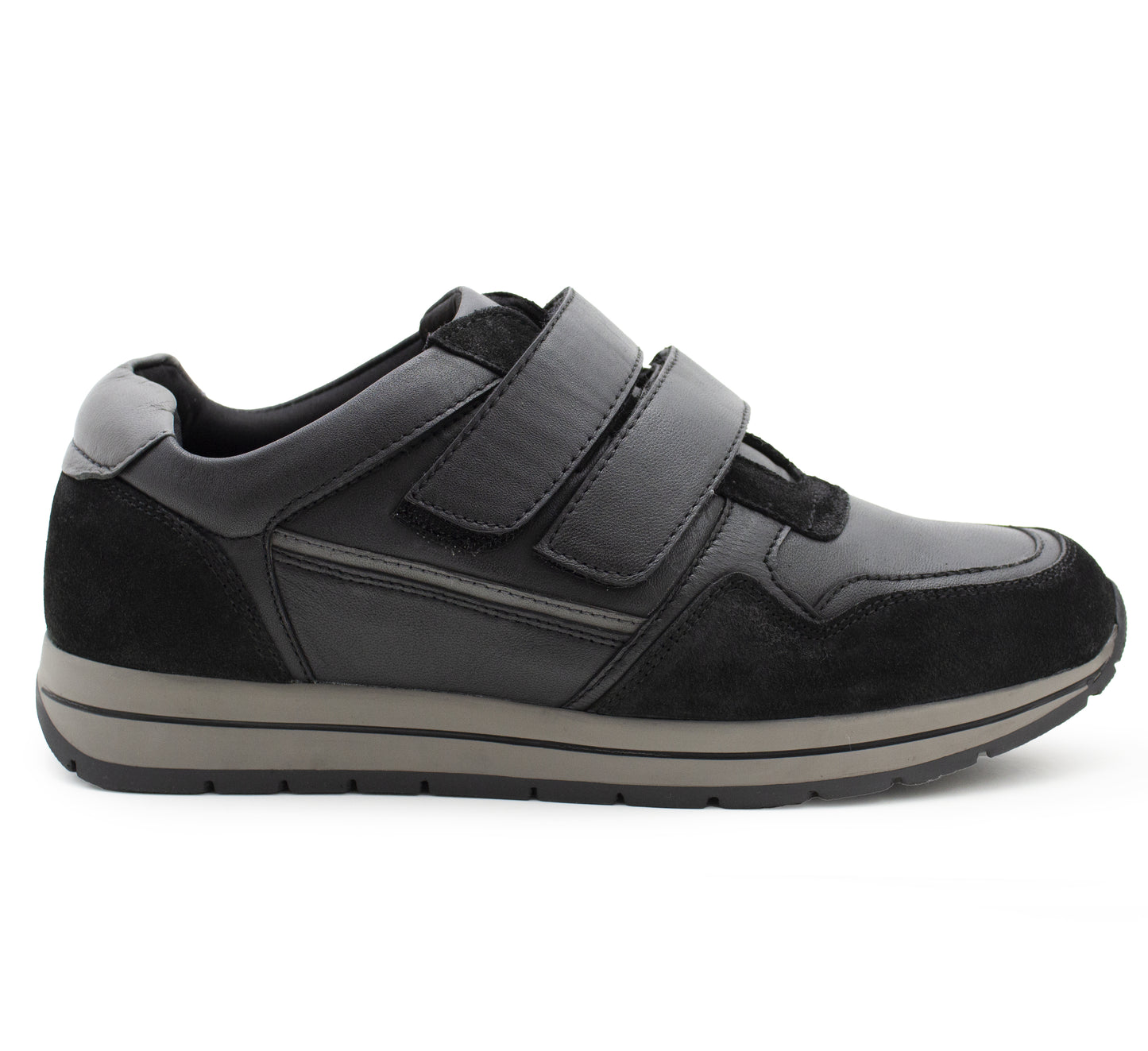 Men’s Black Leather Trainers Shoes Casual Double Strap Touch Fastening Sneakers Smart Slip On Walking Shoes