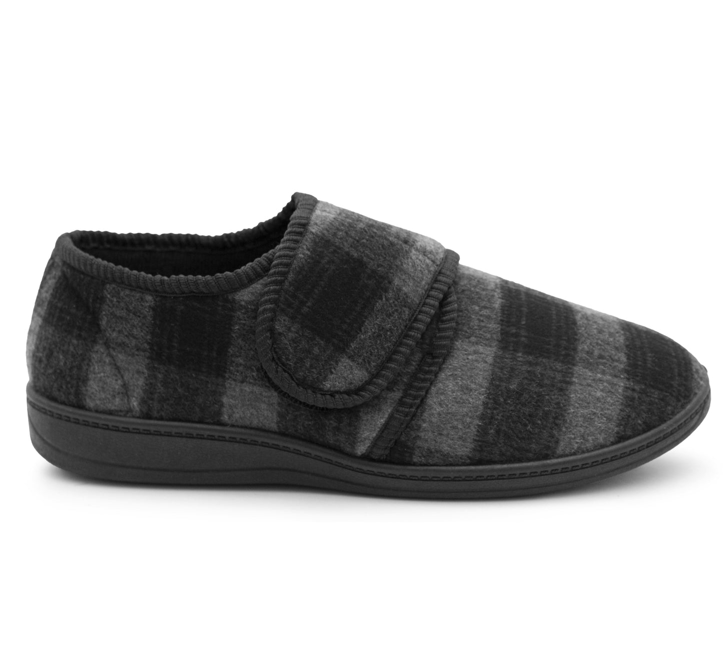 Mens Touch Fasten Slippers Navy Blue Check Felt Wide Opening House Shoes Casual Comfort Indoor Slipper (Copy)