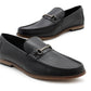 Mens Black Leather Loafers Slip On Formal Smart Shoes Metal Detail Office Wedding Dress Shoes