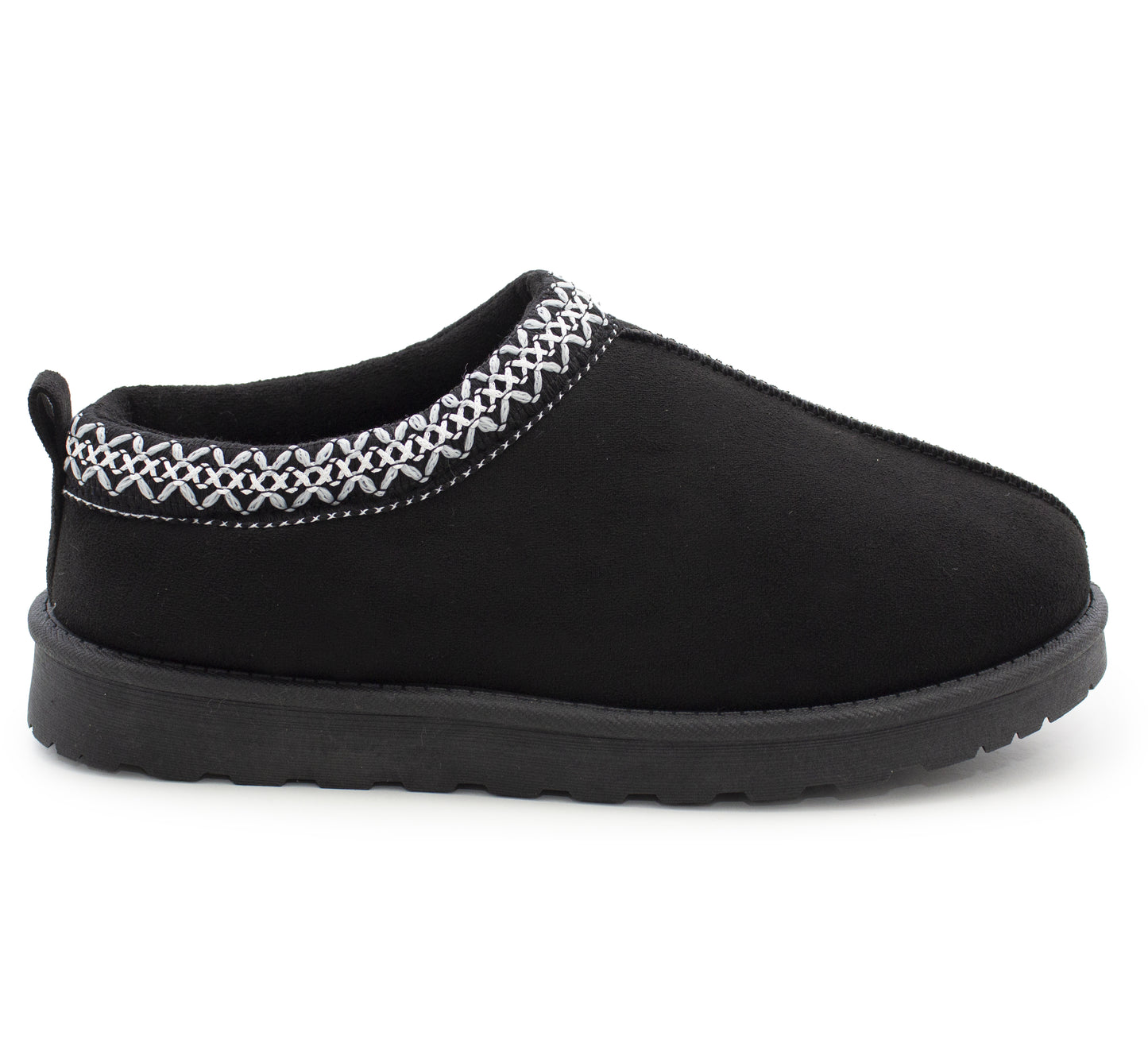 Womens Warm Slippers Black Faux Suede Fur Lined Slip On Backless Mules Ladies Faux Suede Winter Cosy Indoor House Shoes Sliders