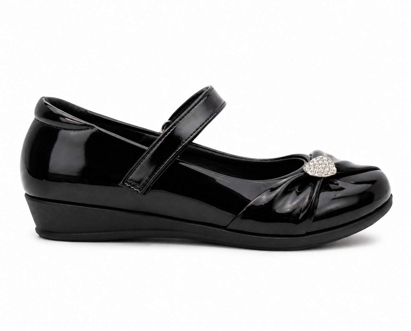 Girls Mary Jane School Shoes Black Patent T-Bar Touch Fasten Adjustable Back To School Uniform Shoe