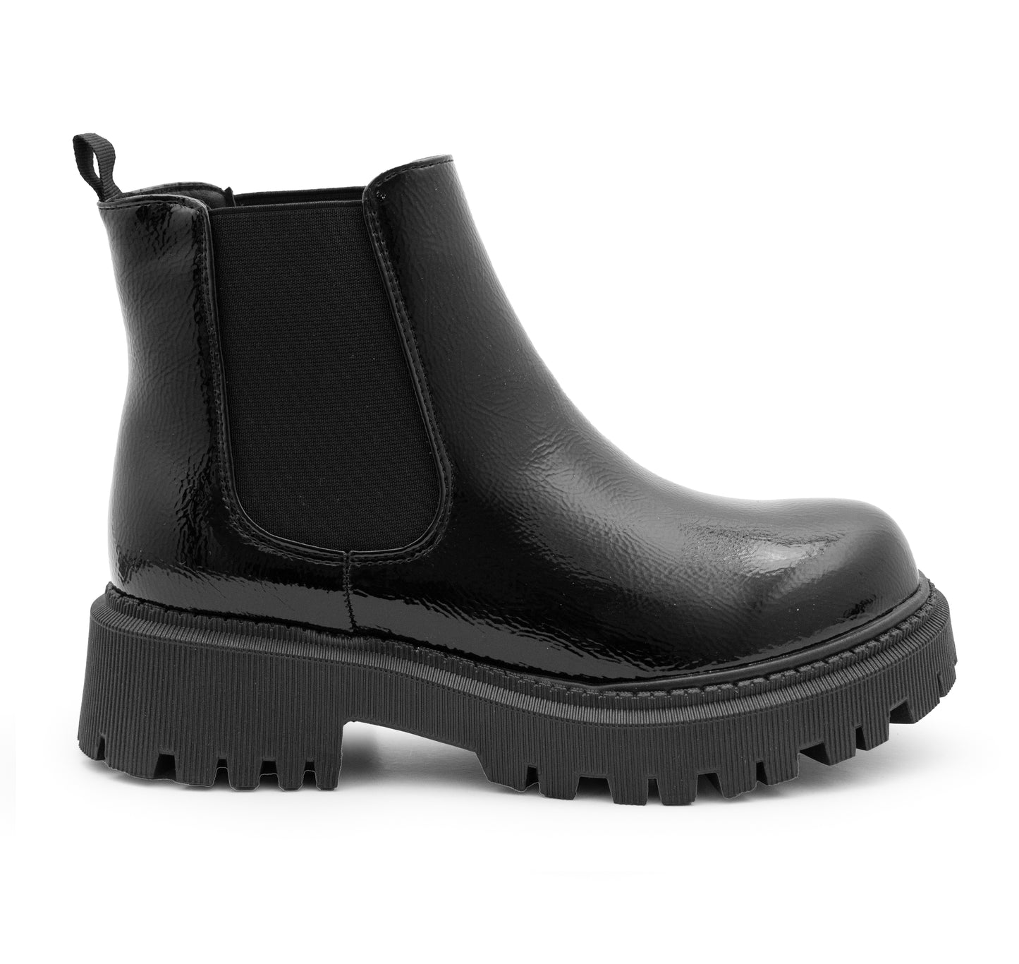 Womens Platform Boots Ladies Slip On Chunky Sole Patent Smart Casual Business Office Shiny Gloss Fashion Chelsea Ankle Boots