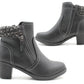 Womens Mid Heel Black Ankle Boots Ladies Zip Up Casual Fashion Block Heel Booties